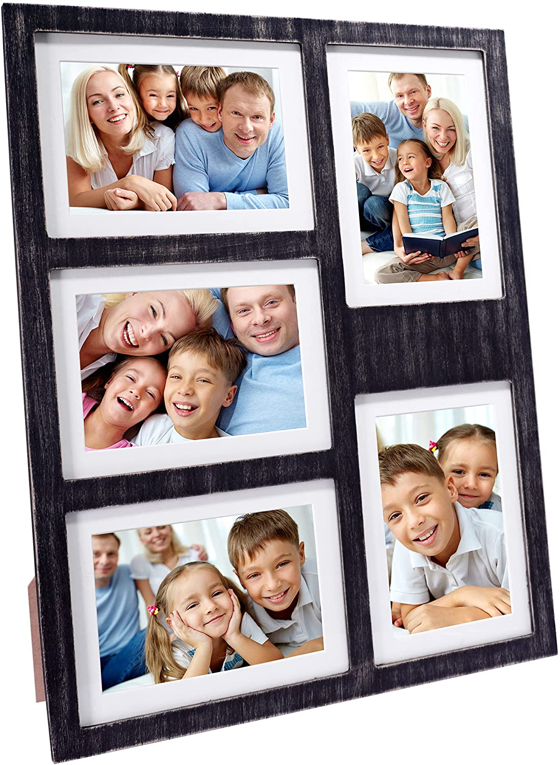 GLM Collage Picture Frames for 4x6 and 5x7 Photos with Glass and Mat, Photo Frame Collage for Wall Holds Five 4x6 Or 5x7 Photos - Picture Frames Collage Rustic Distressed (Gray)