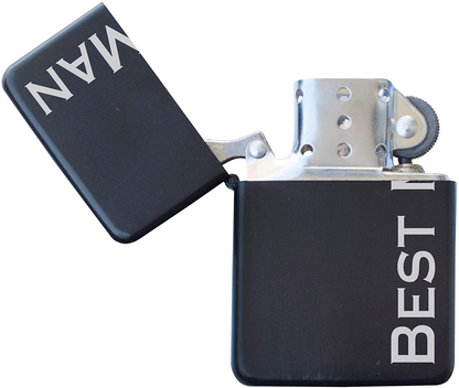 Engraved Matte Black Lighter with Gift Tin - Windproof, Flip-Top, Refillable (Will You Be My Groomsman)