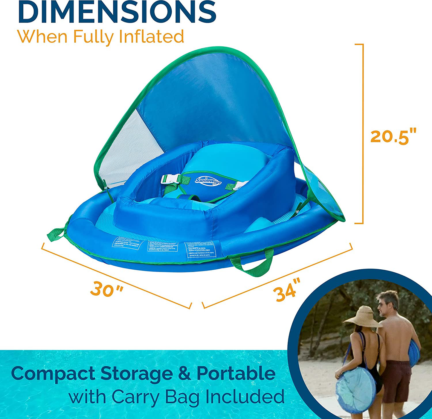 SwimWays Infant Baby Spring Float with Adjustable Sun Canopy - Green
