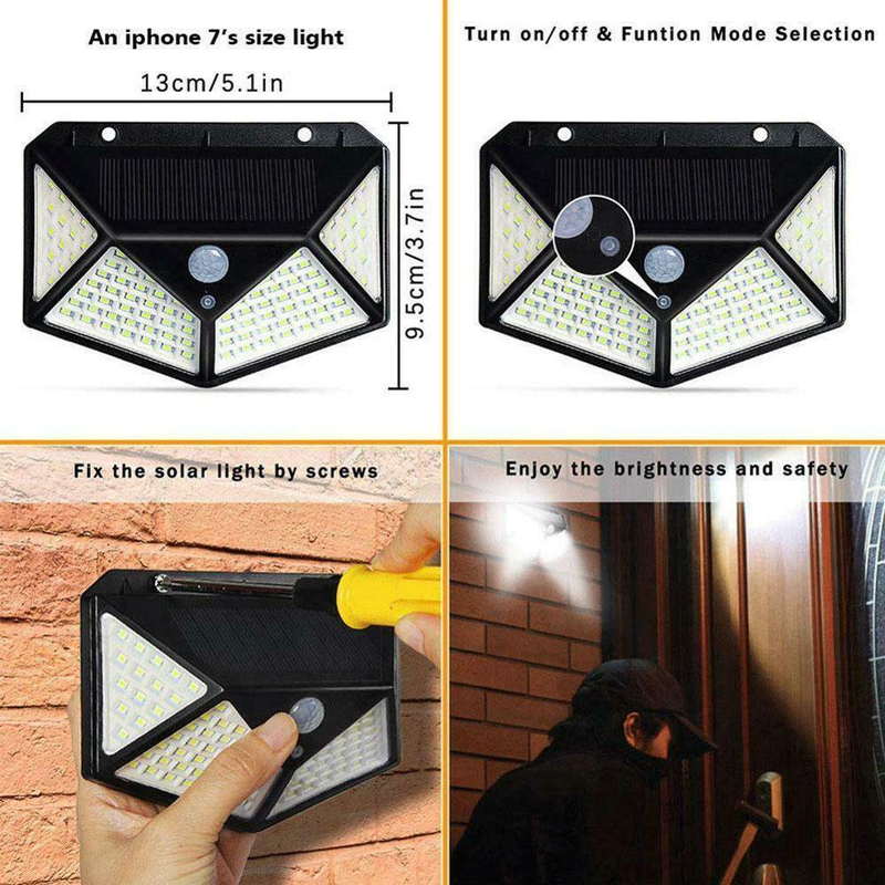 2 Pack 100 LED Solar Motion Sensor Lights - Wireless, Outdoor, IP65 Waterproof
