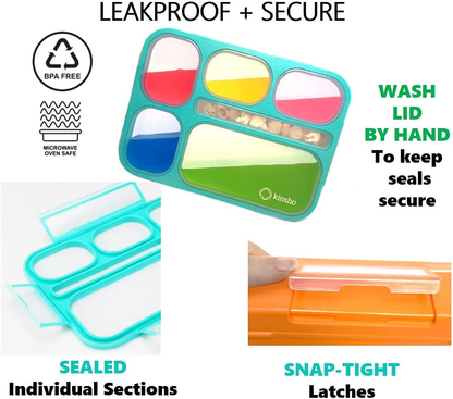 Kid Bento Lunch Box with Bag, Ice Packs | 2 Boxes & Bags & Cold Pack for Kids Adults | Value Container Set for School Lunches, 6 Compartments Leakproof BPA Free, Two Blue & Pink