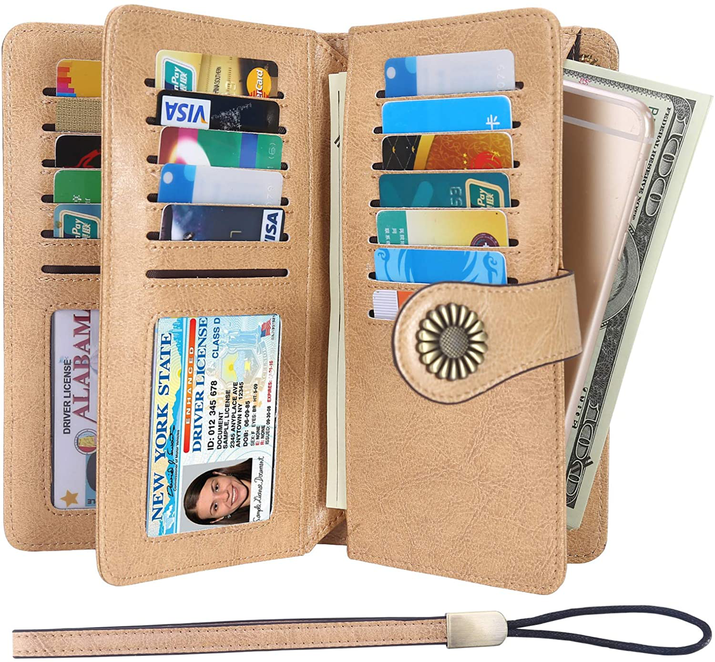 Lavemi Womens Large Capacity RFID Blocking Leather Wristlet Clutch Wallets Card Holder