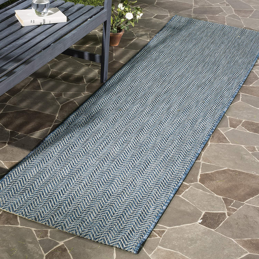 Safavieh Courtyard Collection CY8022 Indoor/ Outdoor Non-Shedding Stain Resistant Patio Backyard Runner, 2'3" x 10' , Navy / Grey