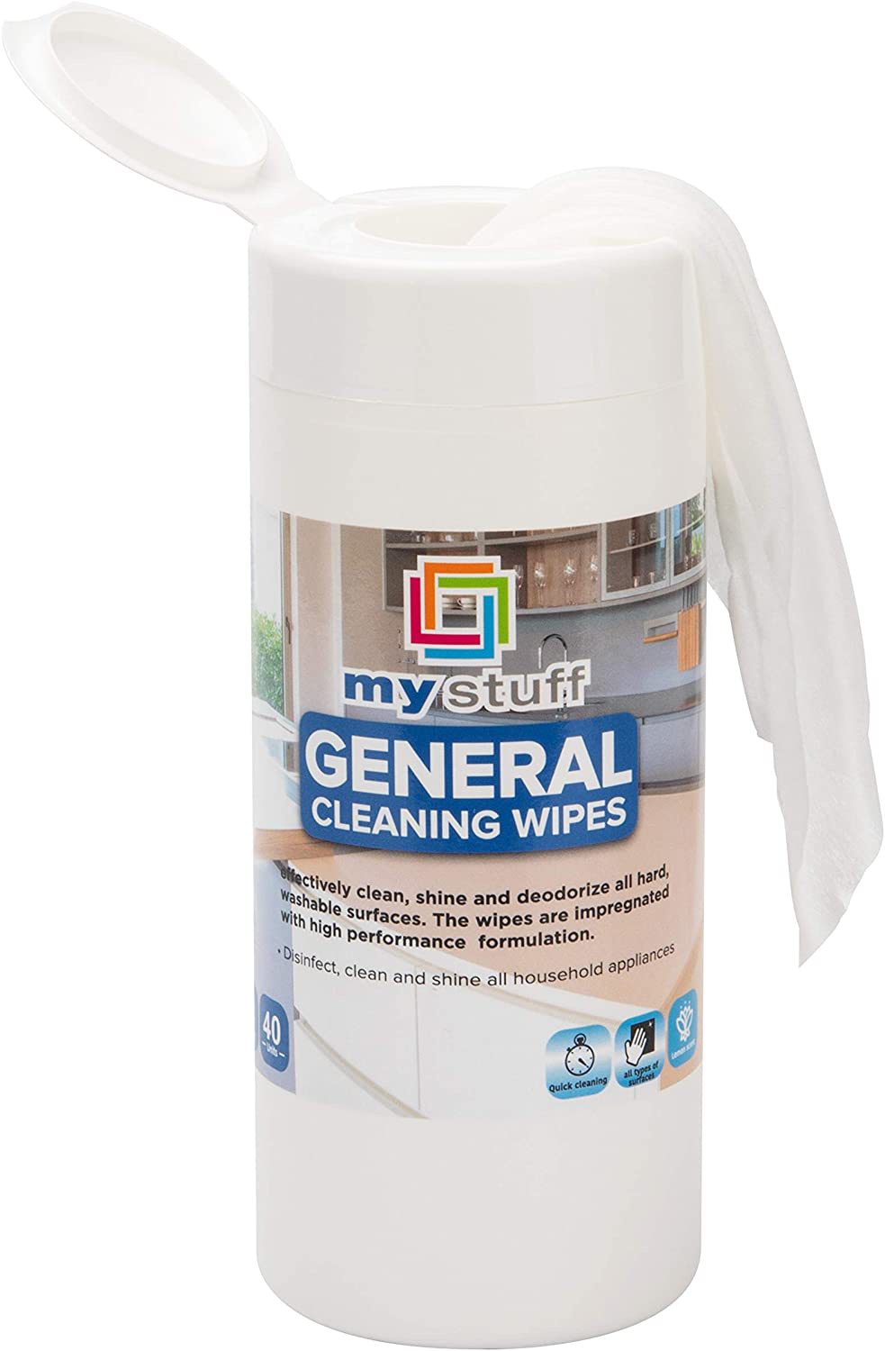 My Stuff All-Purpose Interior Wipes, Cleansing Cloths for Home, Office Surfaces, Dusting Sheets, Fresh Lemon Scent, 40-ct.