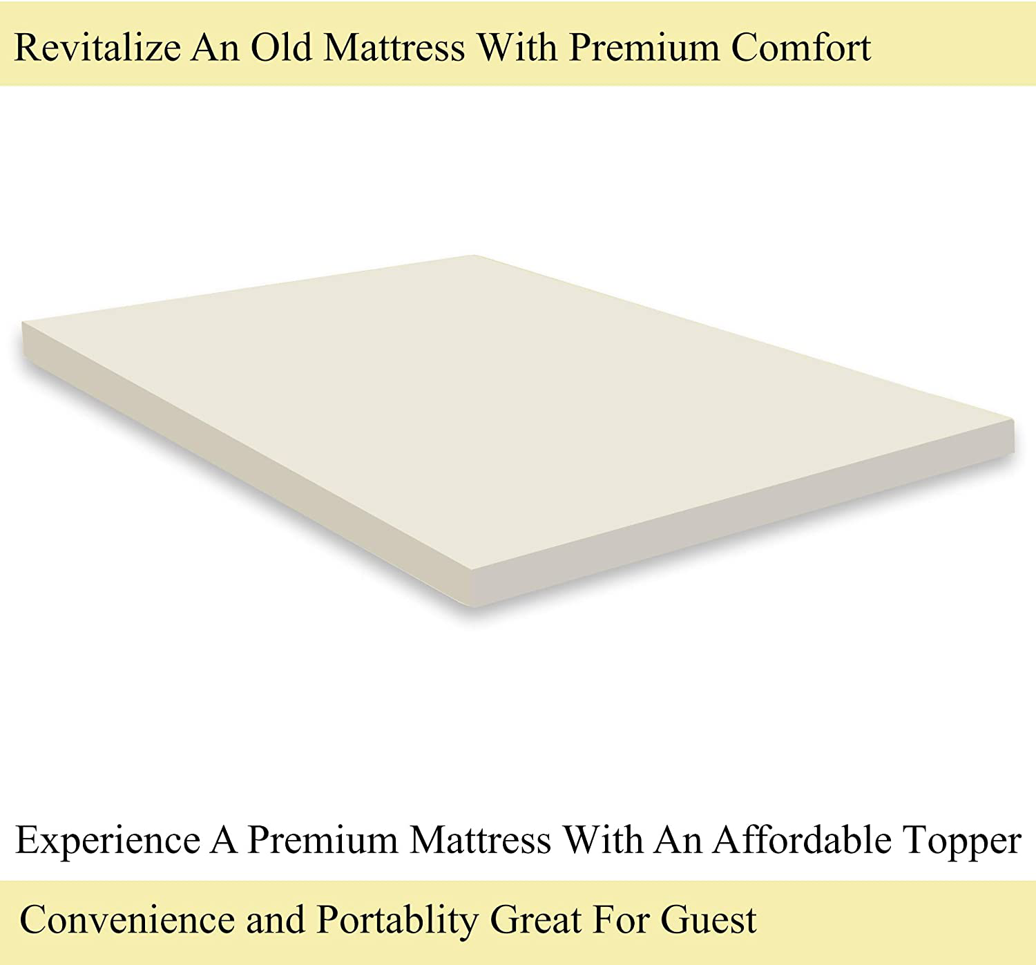 Zutan, 1-inch Foam Topper, Adds Comfort to Mattress, Queen, Yellow