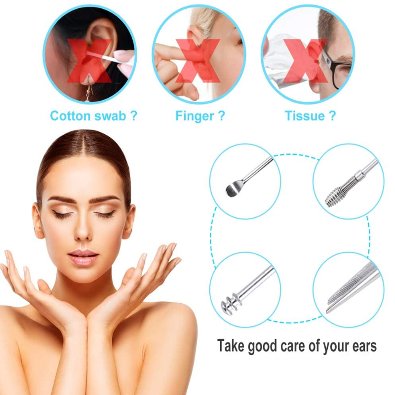 9 Piece Ear Wax Removal Kit - Medical Grade Stainless Steel with Storage Box