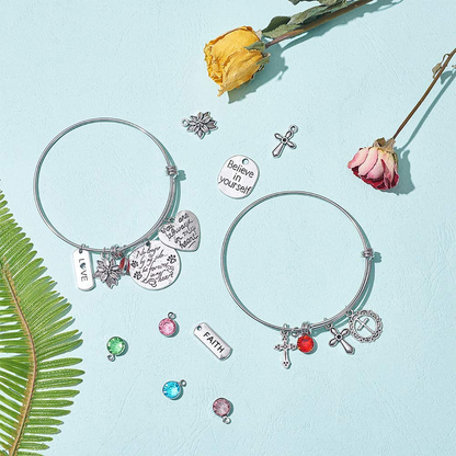 DIY 6PCS Expandable Wire Charm Bracelet Jewelry Making Starter Kit Include 2.6inch Blank Adjustable Bangle