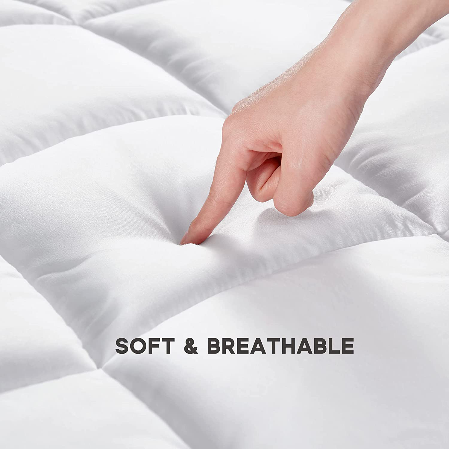 SONIVE Quilted Mattress Pad Soft Fluffy Pillow Top Mattress Cover Down Alternative Fill Topper Streches up to 21 Inches Deep Pocket (White, Cal King)