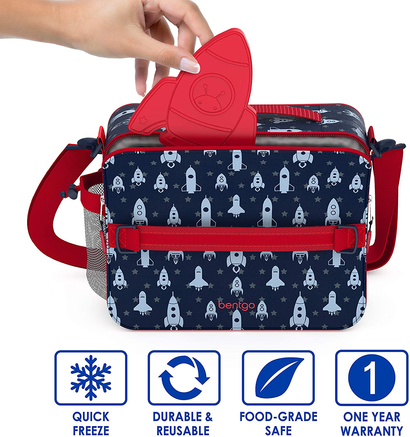 Bentgo Buddies Reusable Ice Packs - Slim Ice Packs for Lunch Boxes, Lunch Bags and Coolers - Multicolored 4 Pack (Rocket)