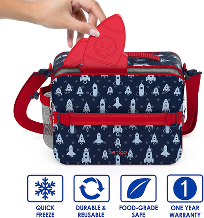 Bentgo Buddies Reusable Ice Packs - Slim Ice Packs for Lunch Boxes, Lunch Bags and Coolers - Multicolored 4 Pack (Rocket)