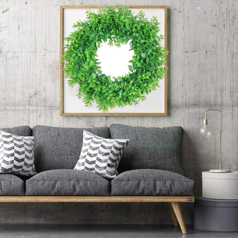 U'Artlines 17" Front Door Wreaths Artificial Spring Summer Greenery Hanging Garland for Home Wedding Wall Window Decoration (17'' Boxwood)