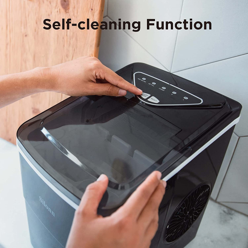 Self-Cleaning Countertop Ice Machine with Ice Scoop and Basket 