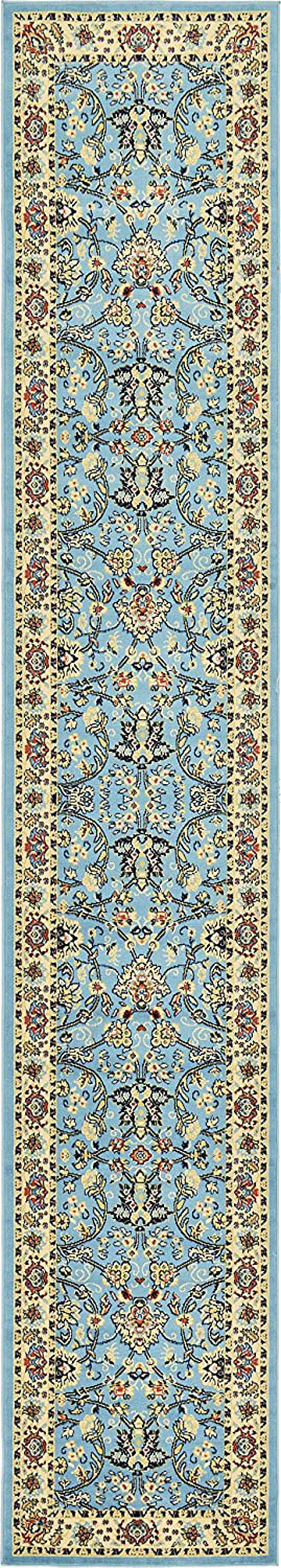 Unique Loom Kashan Traditional Floral Area Rug, 3 Feet x 16 Feet 5 Inch, Light Blue/Ivory