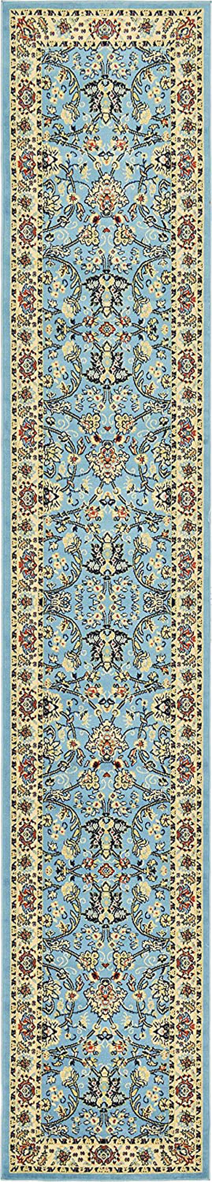 Unique Loom Kashan Traditional Floral Area Rug, 3 Feet x 16 Feet 5 Inch, Light Blue/Ivory