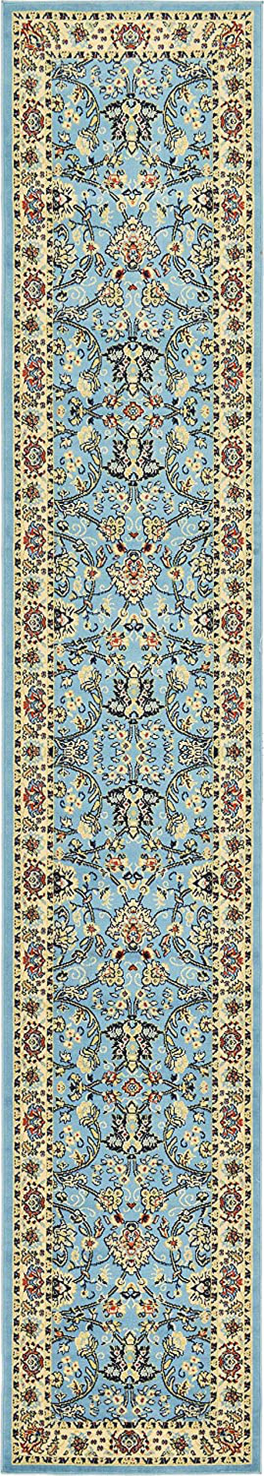 Unique Loom Kashan Traditional Floral Area Rug, 3 Feet x 16 Feet 5 Inch, Light Blue/Ivory