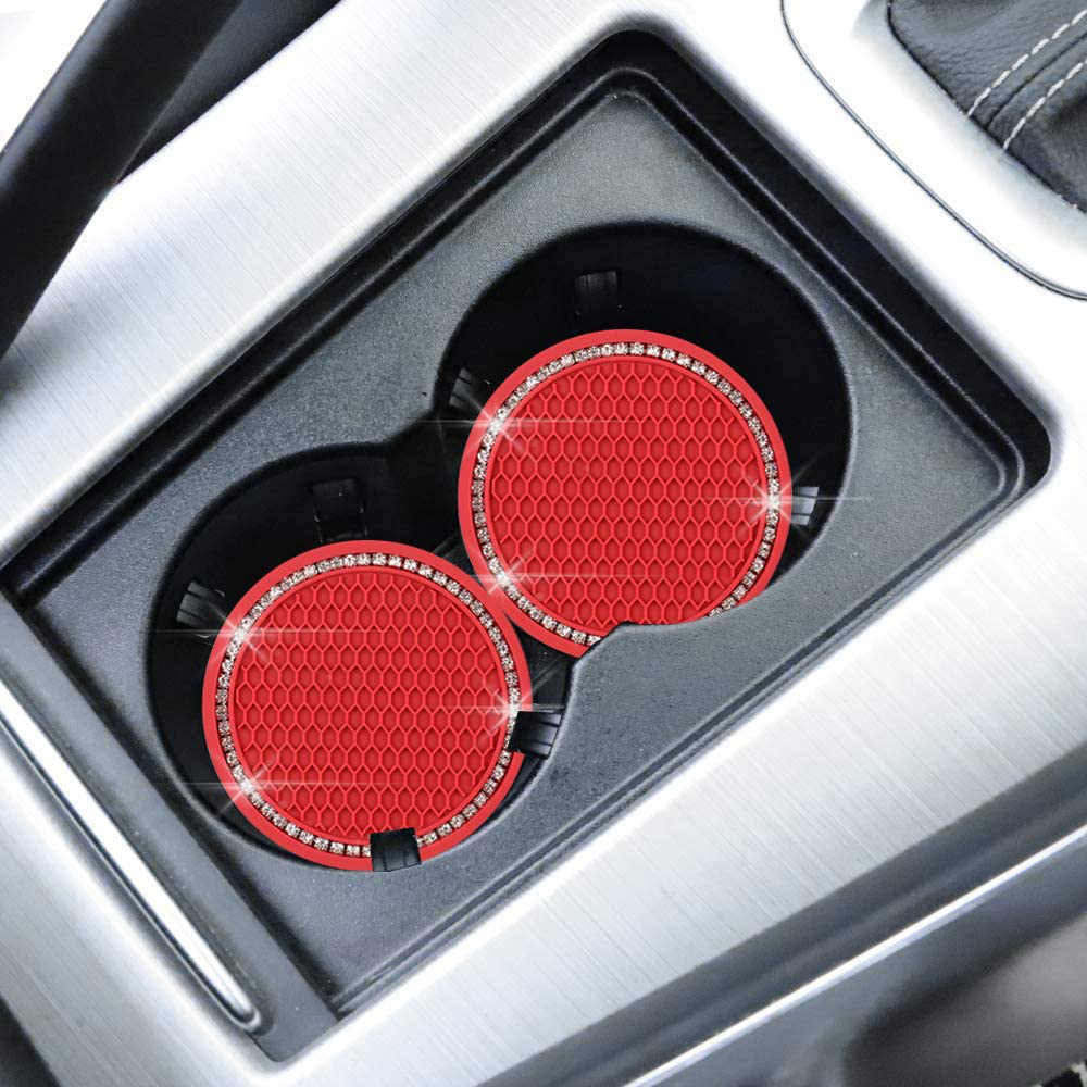 SUNACCL Bling Car Coasters PVC Travel Auto Cup Holder Insert Coaster Anti Slip Crystal Vehicle Interior Accessories Cup Mats for Women and Girl (2.75" Diameter,Pack of 2)