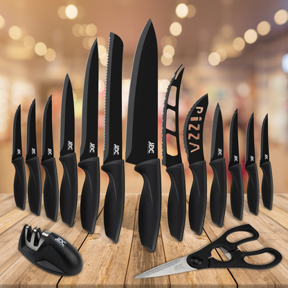15-Piece Kitchen Knife Set - High Carbon Stainless Steel, Non-Stick Coating, Rust-Resistant, Ergonomic Handles