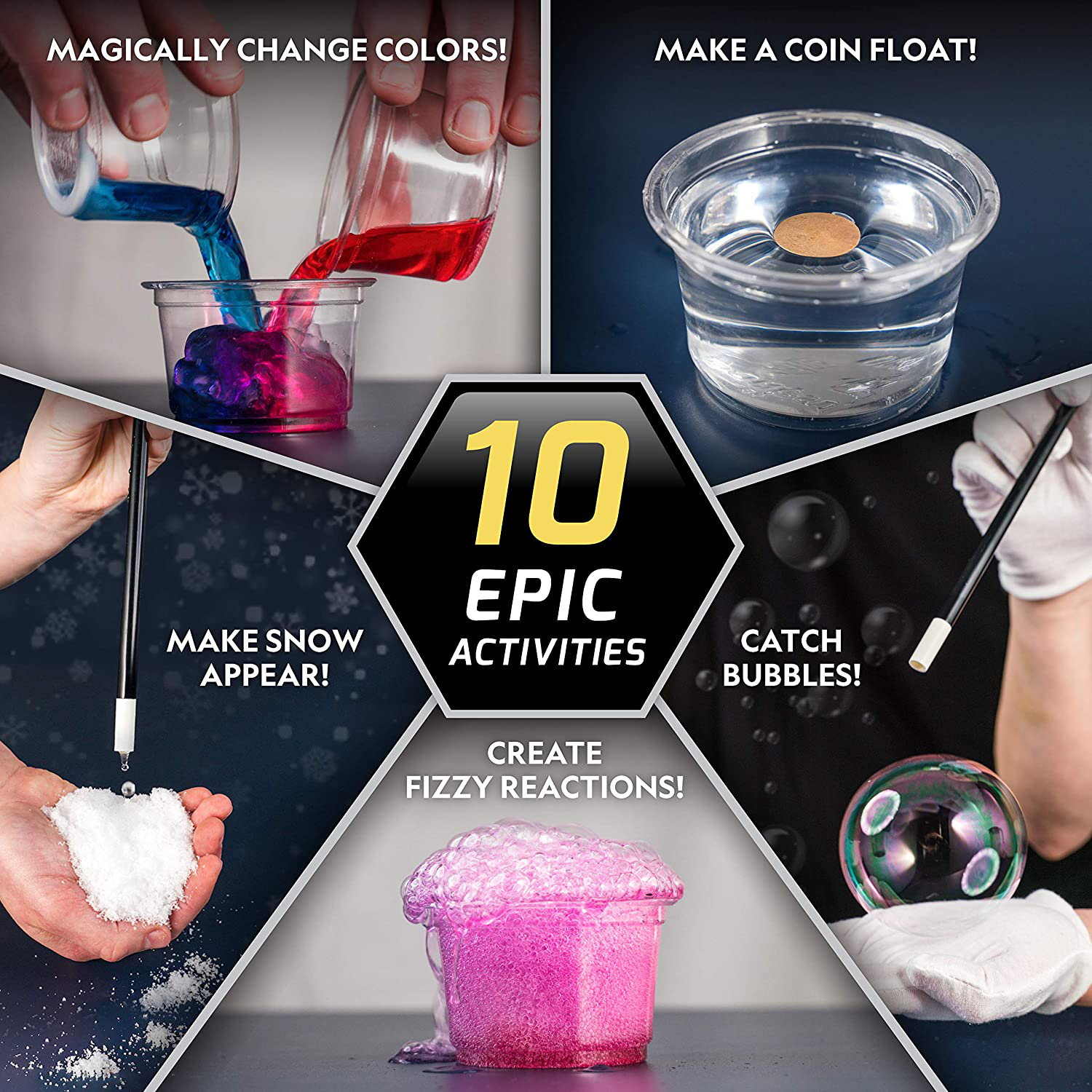NATIONAL GEOGRAPHIC Magic Chemistry Set - Perform 10 Amazing Easy Tricks with Science, Create a Magic Show with White Gloves & Magic Wand