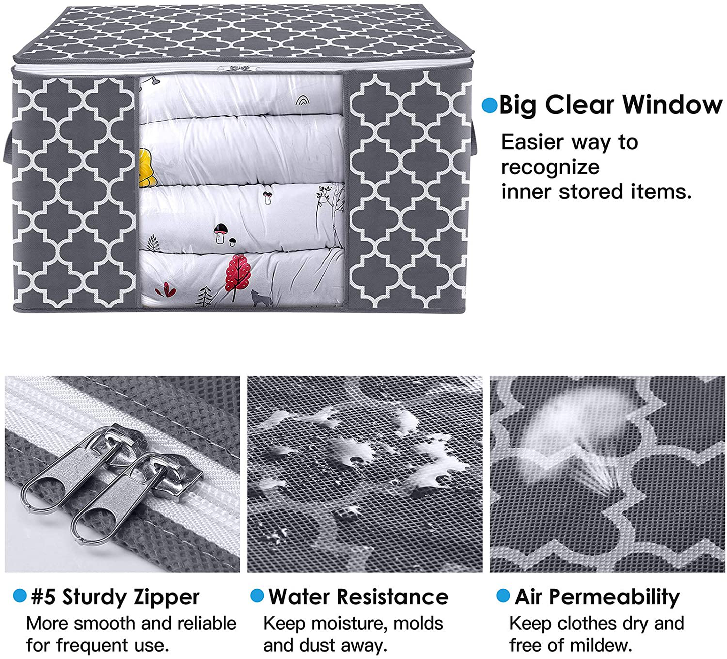 WISELIFE Storage Bags 100L 3-Pack Large Blanket Clothes Organization and Storage Containers for Bedding, Comforters, Foldable Organizer with Reinforced Handle, Clear Window, Sturdy Zippers, Black