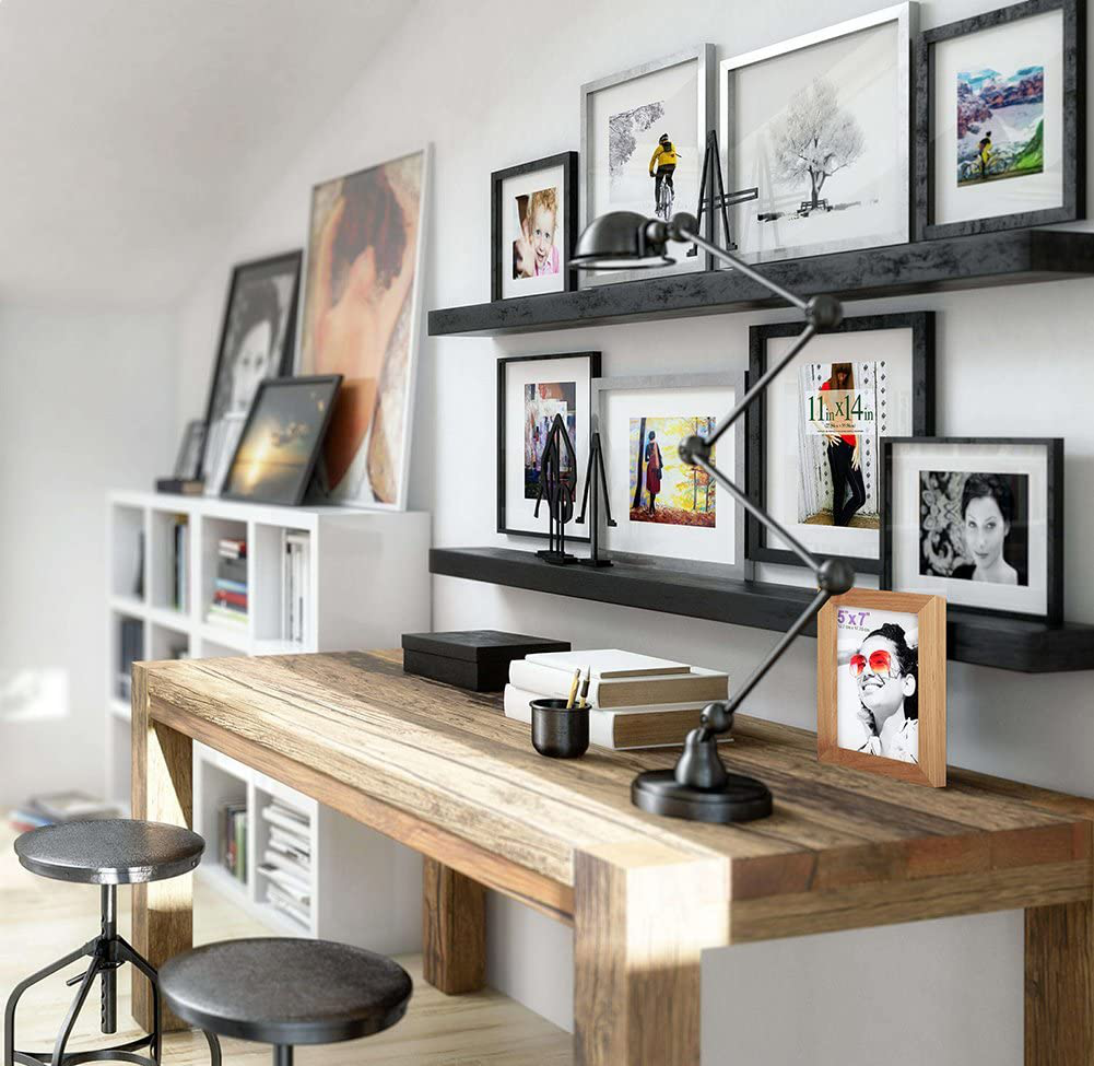 8x10 inch Picture Frames Made of Solid Wood and High Definition Glass Display Pictures 5x7 with Mat or 8x10 Without Mat for Wall Mounting Photo Frame Black