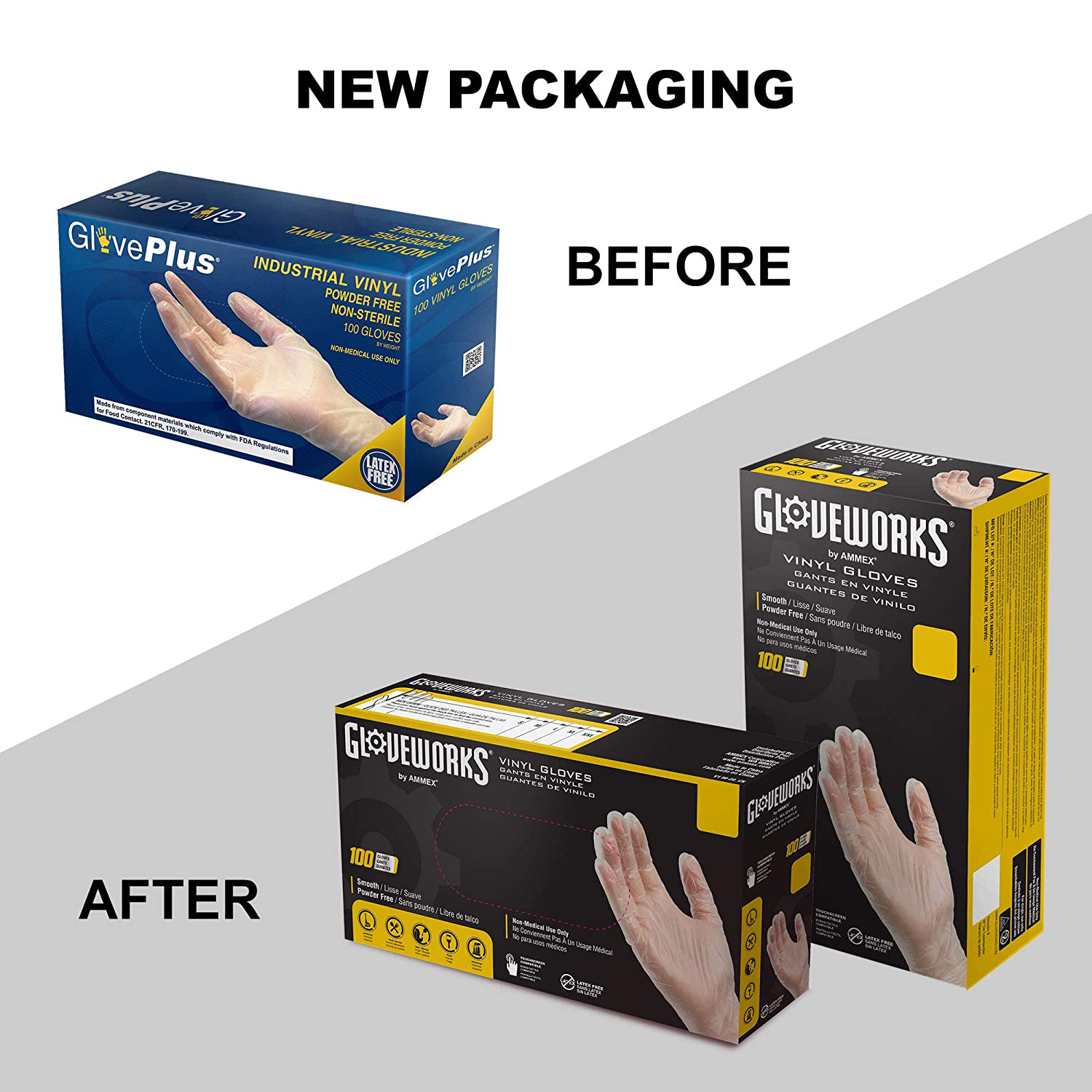 GLOVEWORKS Clear Vinyl Industrial Gloves, Box of 100, 3 Mil, Size Small, Latex Free, Powder Free, Food Safe, Disposable, Non-Sterile, IVPF42100-BX