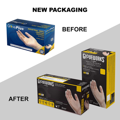 GLOVEWORKS Clear Vinyl Industrial Gloves, Box of 100, 3 Mil, Size Small, Latex Free, Powder Free, Food Safe, Disposable, Non-Sterile, IVPF42100-BX