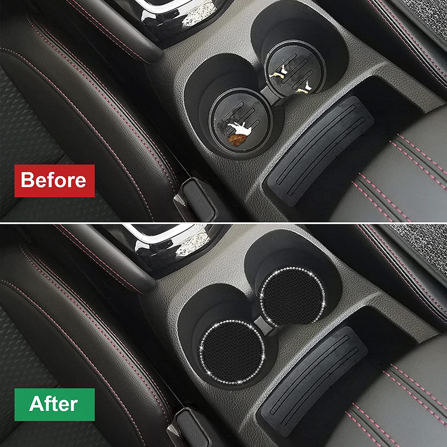 Bling Car Coaster, SHANSHUI 6 Pack Universal Vehicle Cup Holders for Car Cute Silicone Anti-Slip Insert Coaster Crystal Rhinestone Interior Accessories Suitable for Most Cars (Black/ 6Pcs)