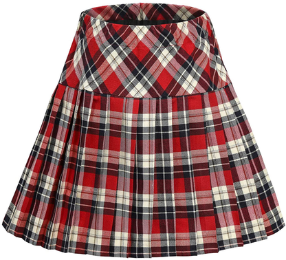 Women's Elastic Waist Plaid Pleated Skirt Tartan Skater School Uniform Mini Skirts