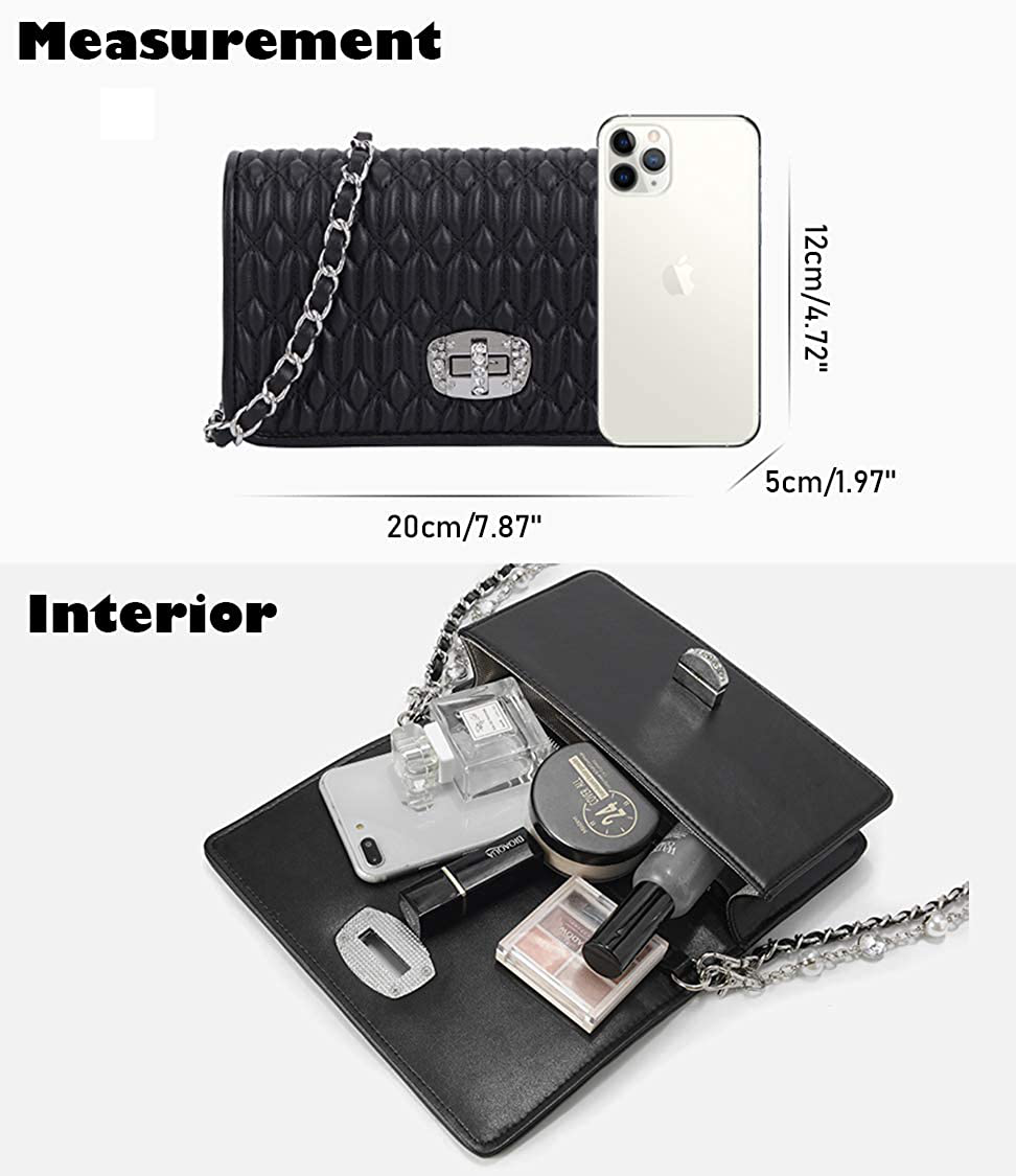 Women's Quilted Purses and Handbags Genuine Leather Quilted Chain Purse Shoulder Bag Small Crossbody Bag Purse