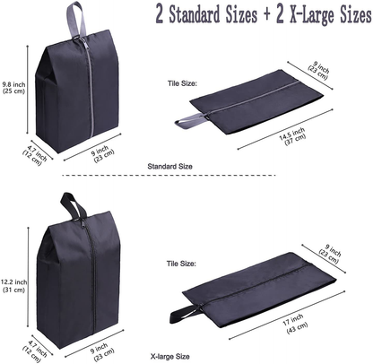 YAMIU Travel Shoe Bags Set of 4 Waterproof Nylon with Zipper for Men & Women, Black