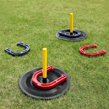 Win SPORTS Outdoor Indoor Rubber Horseshoes Set Includes 4 Horseshoes,2 Pegs,2 Rubber Mats,2 Red Plastic dowels,Beach Games Perfect for Tailgating,Camping,Backyard,Fun for Kids Adults
