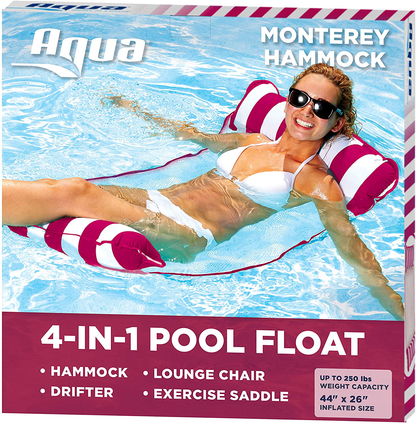 Aqua 4-in-1 Monterey Pool Hammock & Float, 50% Thicker, Patented Non-Stick PVC, Multi-Purpose Water Hammock (Saddle, Chair, Hammock, Drifter) Pool Chair for Adults - Burgundy