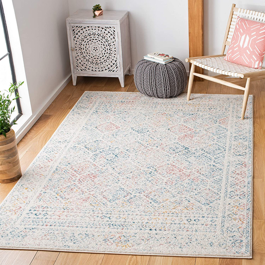 Safavieh Tulum Collection TUL264C Moroccan Boho Distressed Non-Shedding Living Room Bedroom Area Rug, 5' x 5' Square, Ivory / Terracotta