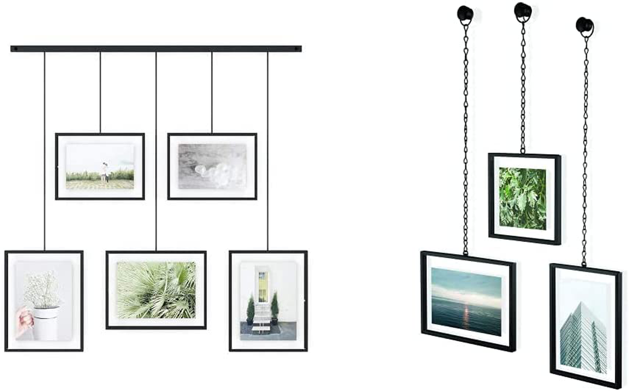 Umbra Exhibit Picture Frame Gallery Set Adjustable Collage Display for 5 Photos, Prints, Artwork & More (Holds Two 4 x 6 inch and Three 5 x 7 inch Images), 5 Opening, Black Legacy