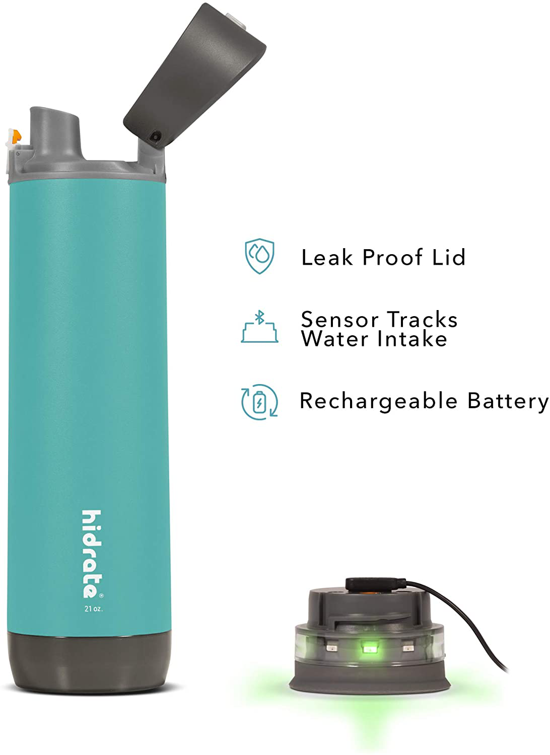 HidrateSpark STEEL Smart Water Bottle, Tracks Water Intake & Glows to Remind You to Stay Hydrated - Chug Lid