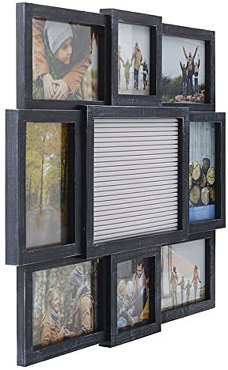 Melannco Customizable Letterboard 8-Opening Photo Collage, 19 x 17 inch,Distressed Black