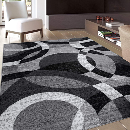 Contemporary Modern Circles Gray Area Rug Abstract 3'3" x 5'3"