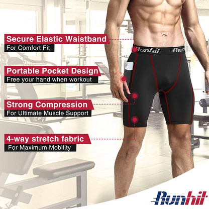 3 Pack Men's Spandex Compression Athletic Shorts With Side Pocket