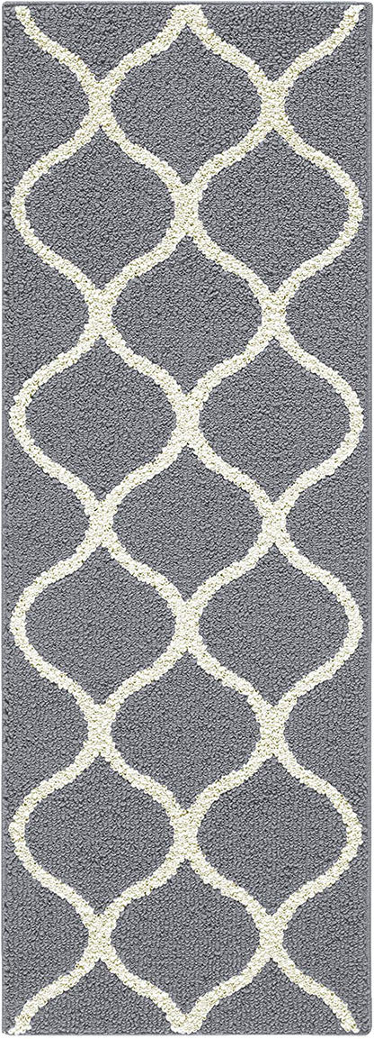 Maples Rugs Rebecca Contemporary Runner Rug Non Slip Hallway Entry Carpet [Made in USA], 1'9" x 5', Grey/White