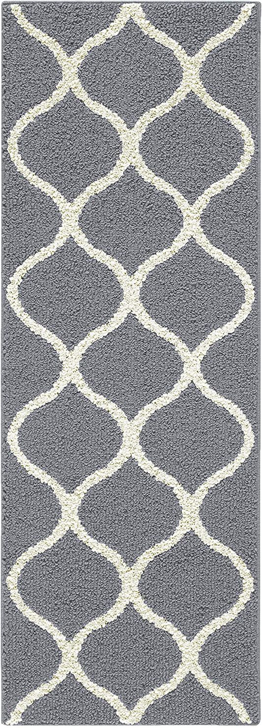 Maples Rugs Rebecca Contemporary Runner Rug Non Slip Hallway Entry Carpet [Made in USA], 1'9" x 5', Grey/White