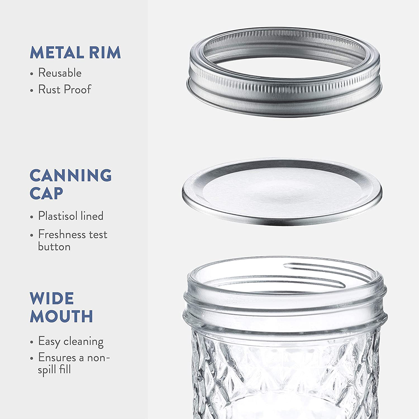 Quilted Wide Mouth Glass Mason Jars - 16-Ounce (6-Pack) Canning Jars with Lids and Bands, Chalkboard Labels, for Canning, Preserving, Pickling, Meal Prep, Jam, Jelly, Overnight Oats, Dishwasher Safe