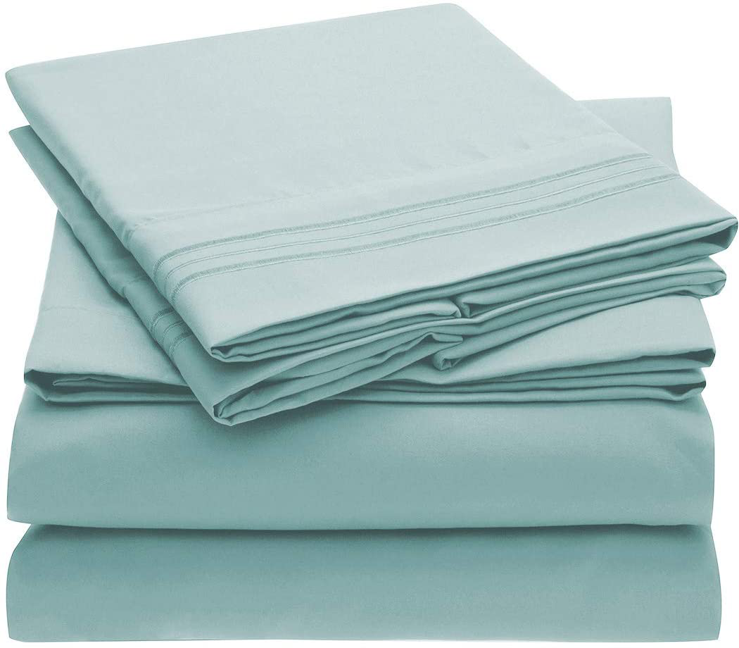 Mellanni Bed Sheet Set - Brushed Microfiber 1800 Bedding - Wrinkle, Fade, Stain Resistant - 3 Piece (Twin, Baby Blue)