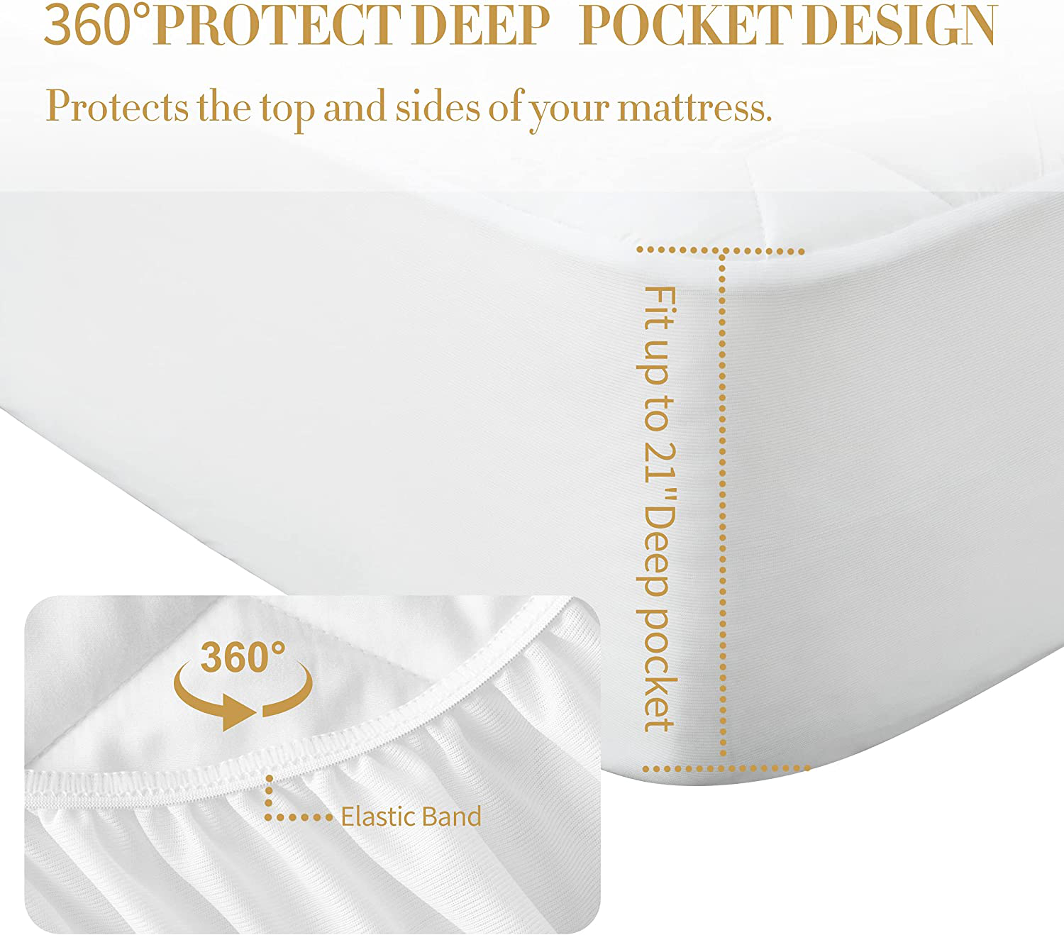 Cal King Size Quilted Fitted Mattress Pad, 100% Waterproof Breathable Mattress Protector, Ultra Soft Alternative Filling Mattress Cover, Stretches up to 21 Inches Deep Pocket (White)