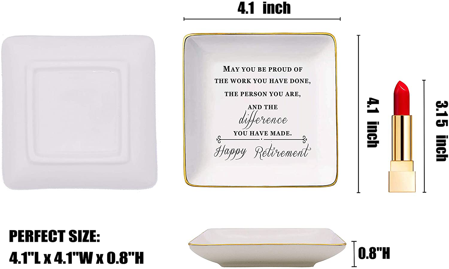 Happy Retirement Gifts for Women – Ceramic Jewelry Holder Ring Dish Trinket Tray – Retirement Appreciation Gift -Gift for Mom Boss Co-workers, Teachers,Nurse,Friends,Wife,Sister