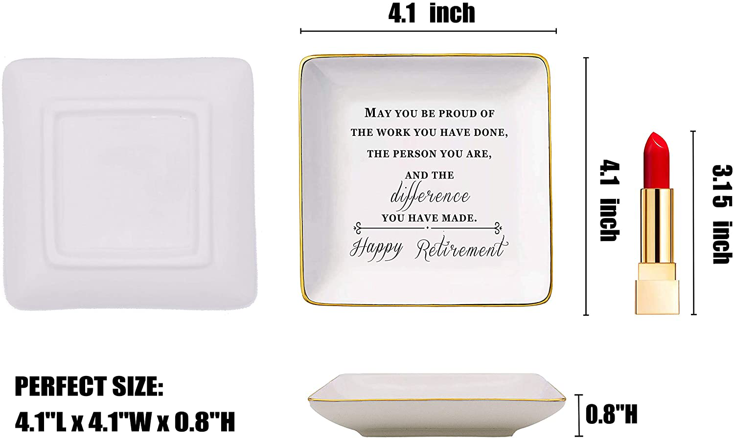 Happy Retirement Gifts for Women – Ceramic Jewelry Holder Ring Dish Trinket Tray – Retirement Appreciation Gift -Gift for Mom Boss Co-workers, Teachers,Nurse,Friends,Wife,Sister