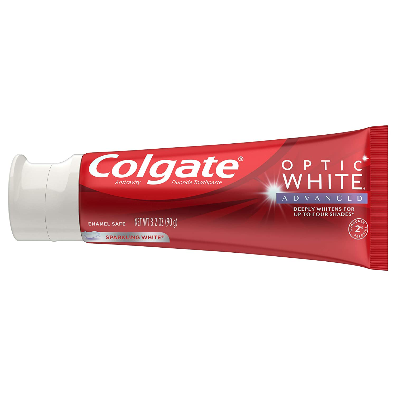 Colgate Optic White Advanced Teeth Whitening Toothpaste with Fluoride, 2% Hydrogen Peroxide, Sparkling White - 3.2 Ounce (3 Pack)