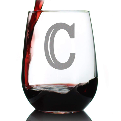 Monogram Bold Letter M - Stemless Wine Glass - Personalized Gifts for Women and Men - Large Engraved Glasses