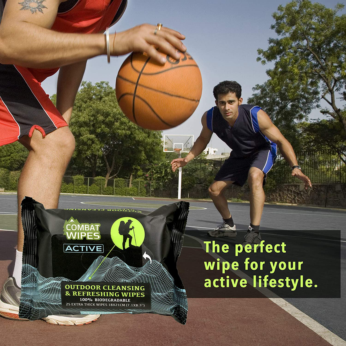 Combat Wipes ACTIVE Outdoor Wet Wipes | Extra Thick, Ultralight, Biodegradable, Body & Hand Cleansing/Refreshing Cloths for Camping, Gym & Backpacking w/ Natural Aloe & Vitamin E (25 WIpes)