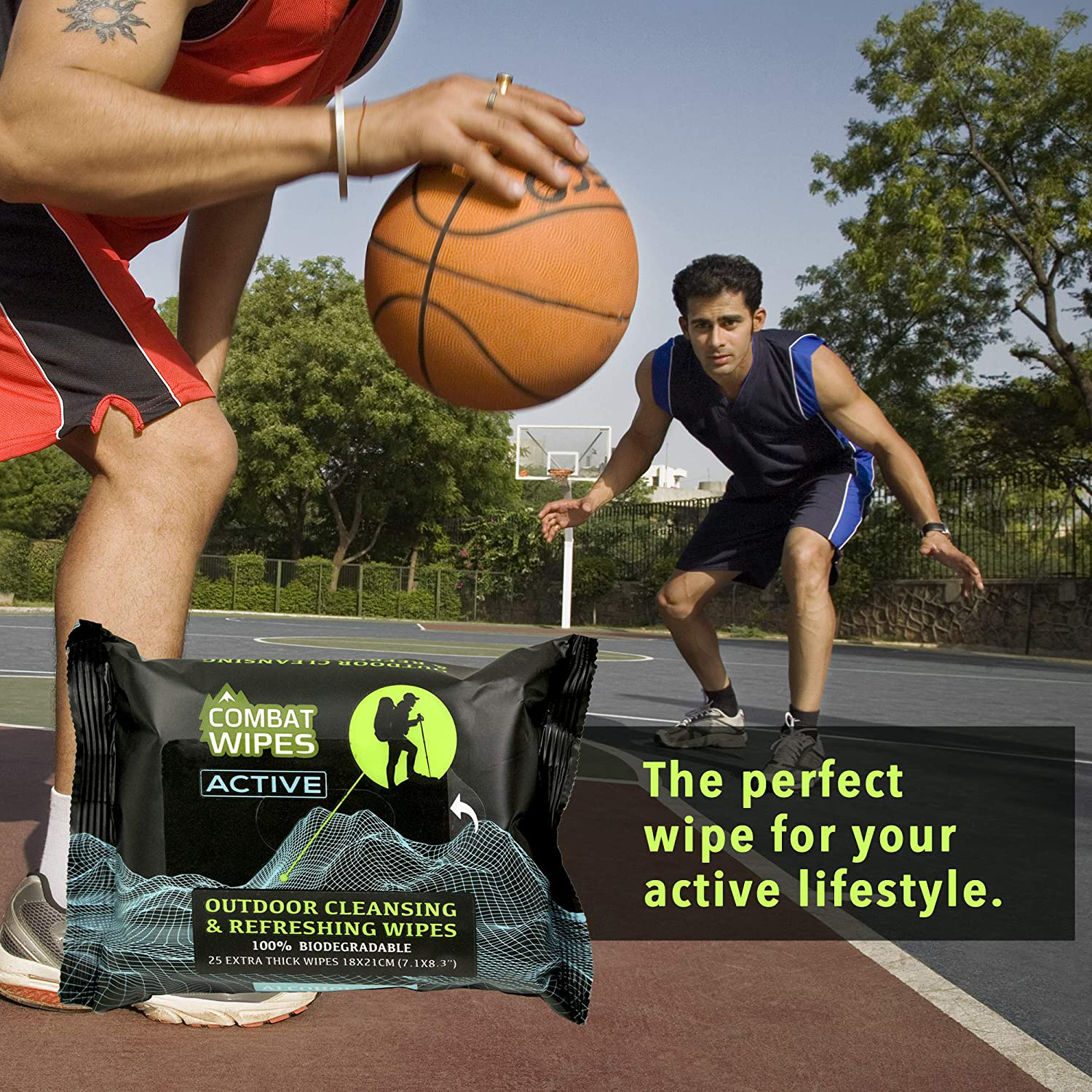 Combat Wipes ACTIVE Outdoor Wet Wipes | Extra Thick, Ultralight, Biodegradable, Body & Hand Cleansing/Refreshing Cloths for Camping, Gym & Backpacking w/ Natural Aloe & Vitamin E (25 WIpes)