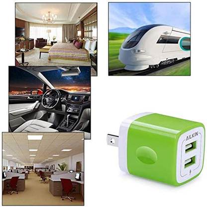 3 Pack Multi-Color 1AMP Ailkin 2-Port USB Wall Charger Replacement Cubes 